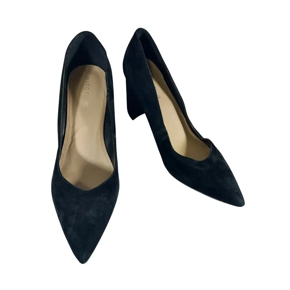 MARC FISHER! BLACK GENUINE SUEDE LEATHER CHUNKY HEEL POINTY TOE PUMPS, HEELS! 9M